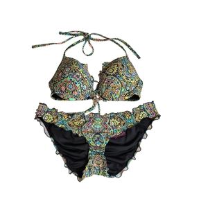 Victoria's Secret BIKINI GREEN BLUE MOSAIC GARDEN S/P Top 34A